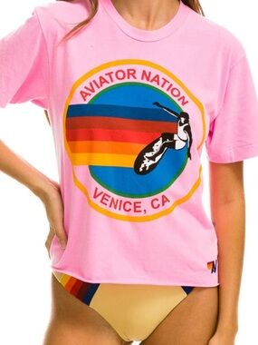 Aviator Nation Pink Logo Crop Tee